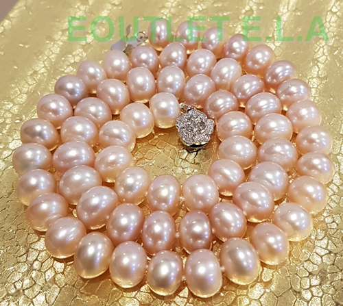 GENUINE 9-10mm PINK PEARL NECKLACE-49cm+FREE EARRINGS
